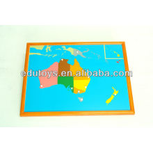 Montessori Set - Australien Puzzle Karte mit BEECHWOOD FRAME